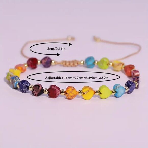 Natural Orange Heart Jasper Gemstone Beaded Bracelet Adjustble Boho Handmade New - Picture 2 of 4